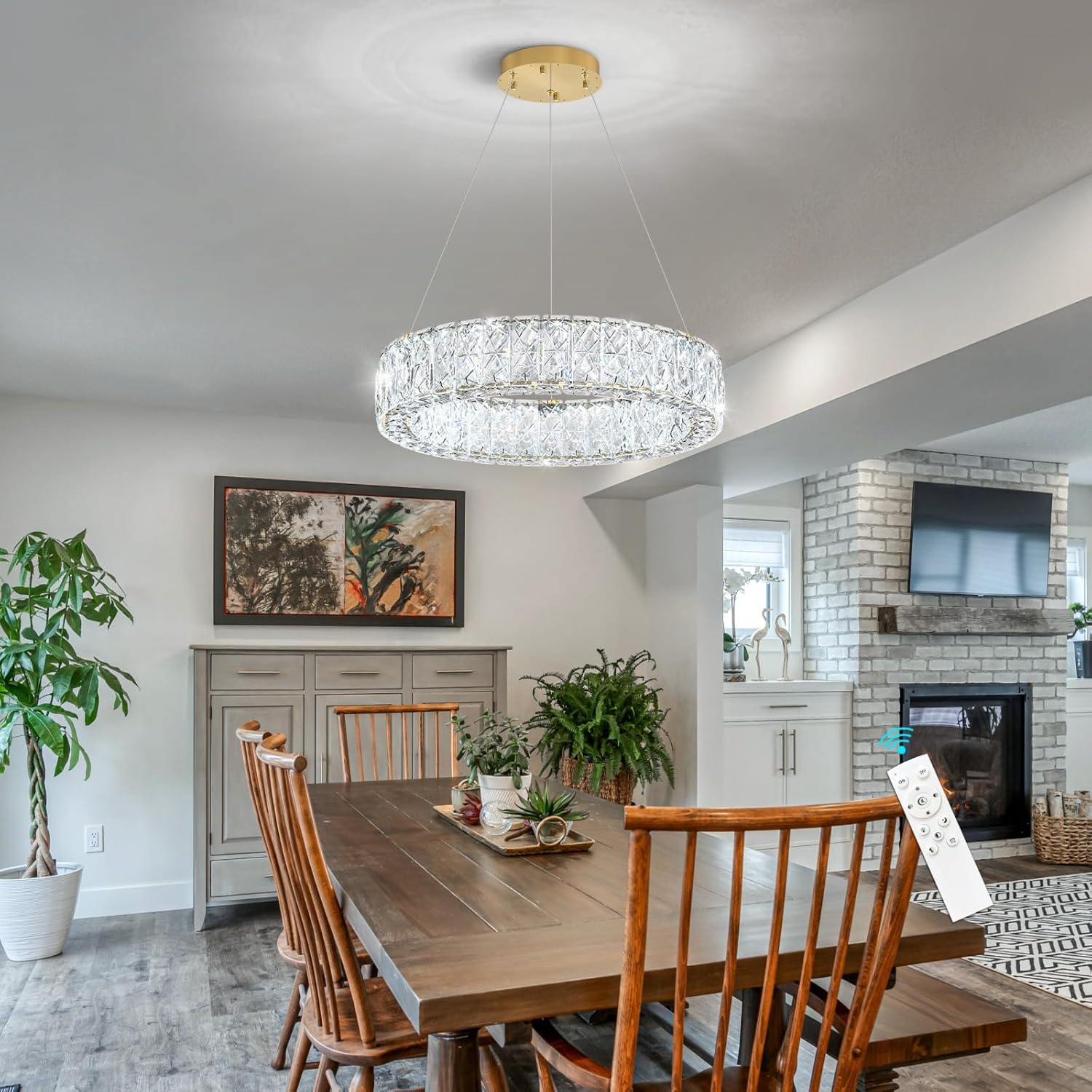 HAIXIANG LED Dining Room Chandelier Crystal Ring Pendant Lighting for Kitchen Island Bedroom Dimmable Hanging Light Entryway Foyer Ceiling Lighting Gold