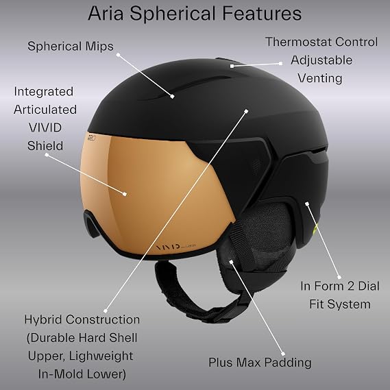 Giro Aria Spherical MIPS Ski Helmet - Snowboarding Helmet for Women with Seamlessly Integrated Shield/Visor