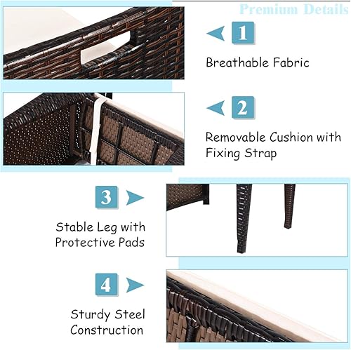 Miniatura 6 de HAPPYGRILL Juego de 3 piezas de mimbre para patio, juego de comedor de ratán para exteriores, juego de muebles de patio con cojines para patio,