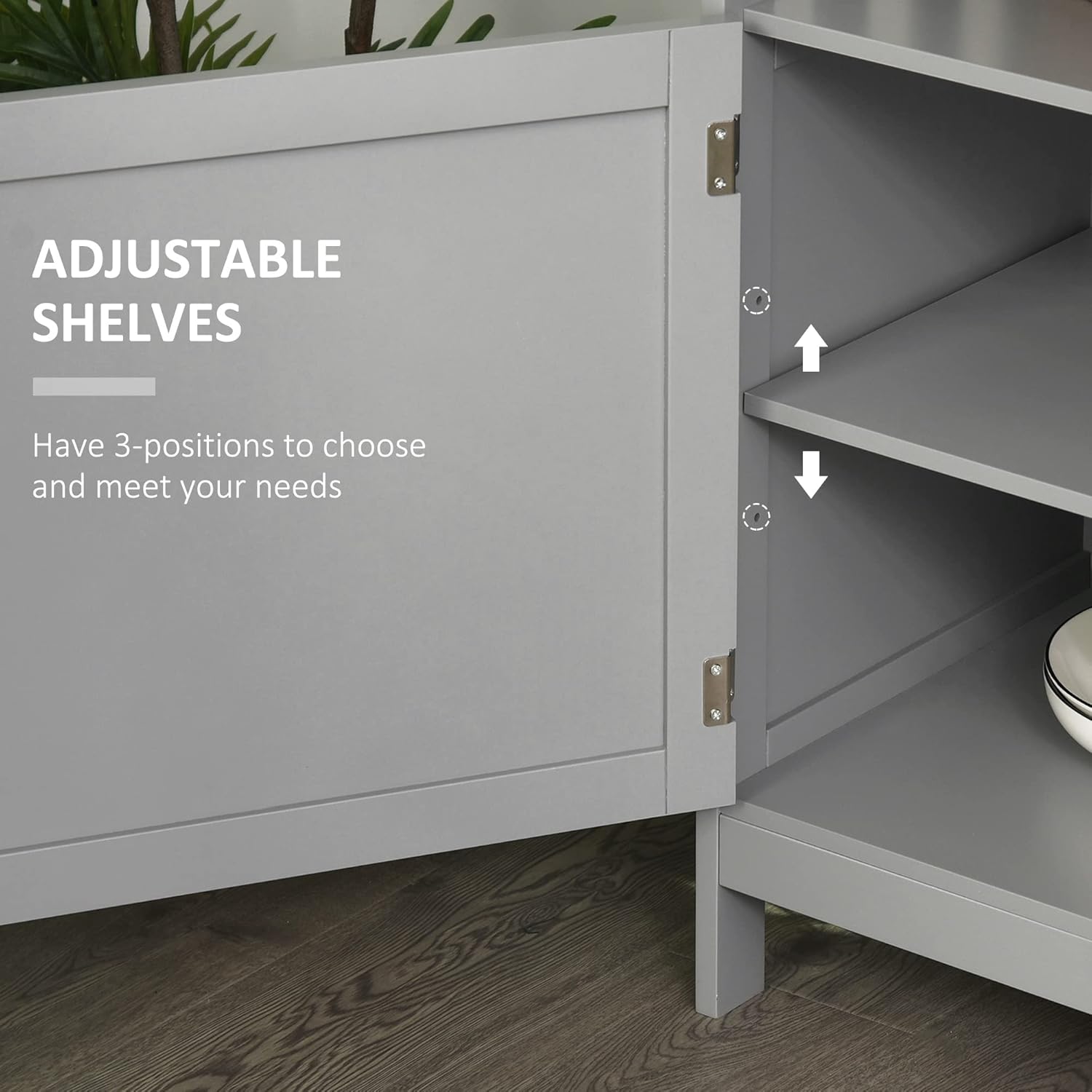 HOMCOM Sideboard Buffet Cabinet, Modern Coffee Bar Cabinet with 2-Level Shelf and Open Compartment, Grey