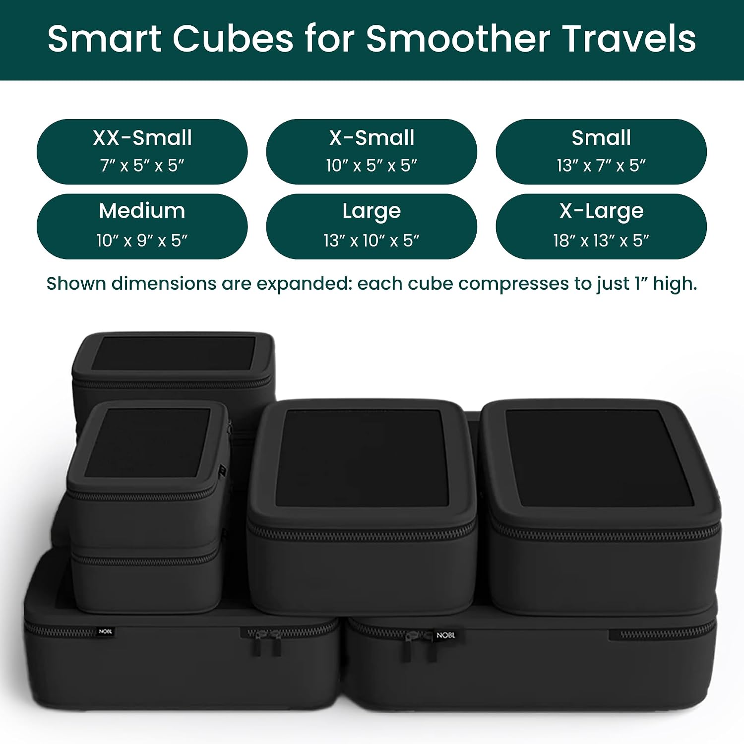 NOBL Travel Compression Packing Cubes Set of 6 for Suitcases & Carry on