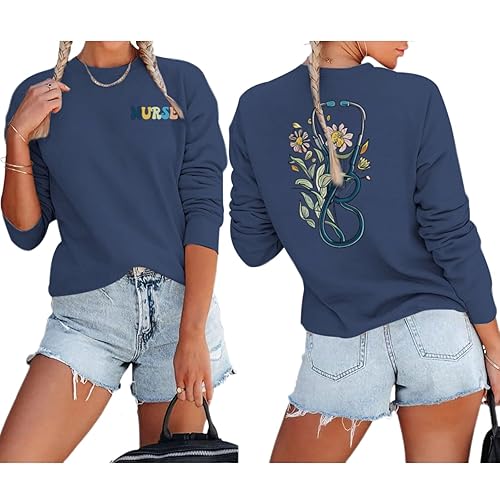 Nurse Graphic Crewneck Sweatshirts for women Floral Stethoscope Lightweight Sweatshirt