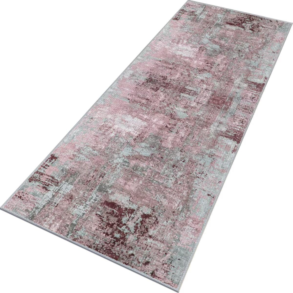 Teppich Läufer Flur rutschfest Küchenteppich Fußmatte 80X160CM Waschbar Rot Grau Modern Teppichläufer Meterware Schmutzfangmatte Teppichläufer für Flur Küche Eingang Wohnzimmer Schlafzimmer