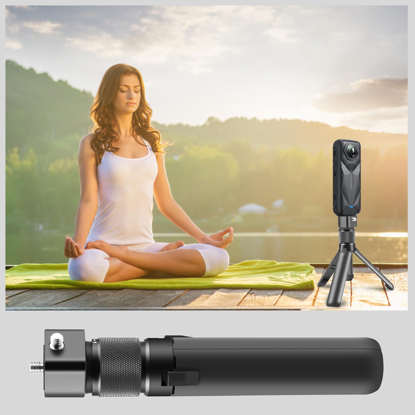 Trípode giratorio con mango de tiempo para Insta 360 X5/X4/X3 DJI Pocket 3/Go Pro, trípode de escritorio, cámara de acción, palo selfie