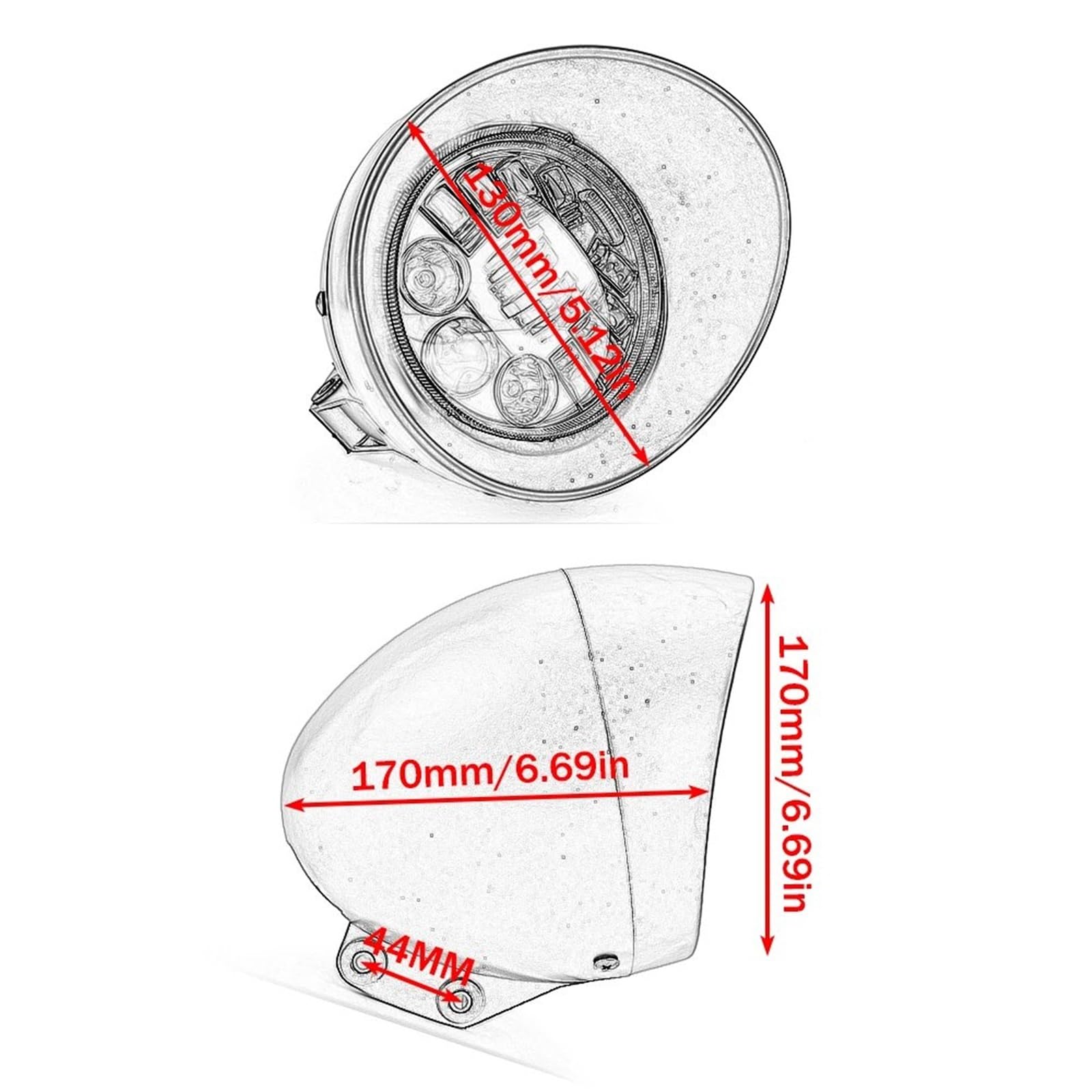 MESKEL Fari Anteriori Moto per Touring per Bobber per Chopper per Custom per Cafe per Racer Moto LED Bullet Faro da 5,75 Pollici | 5.75 Style 3