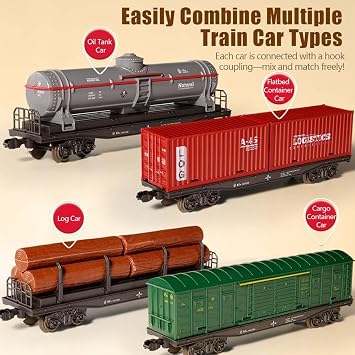 RC Train Set with Light and Sound- Electric Xmas Tree Model Train with Carriage and Long Oval Track, Festival Gift for Family