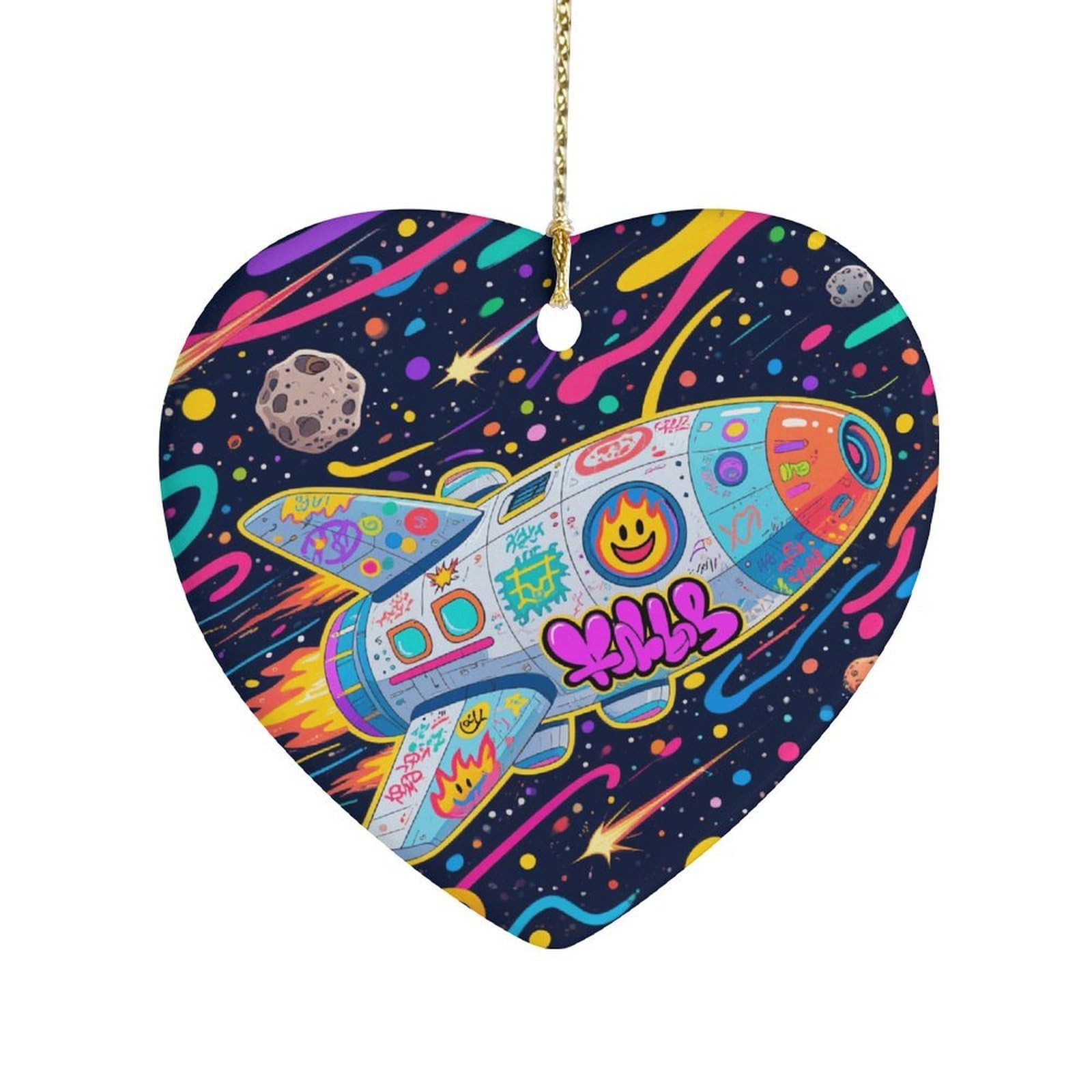 Fekiloot Style Graffiti Spaceship Ceramic Ornament Home Decor Keepsake