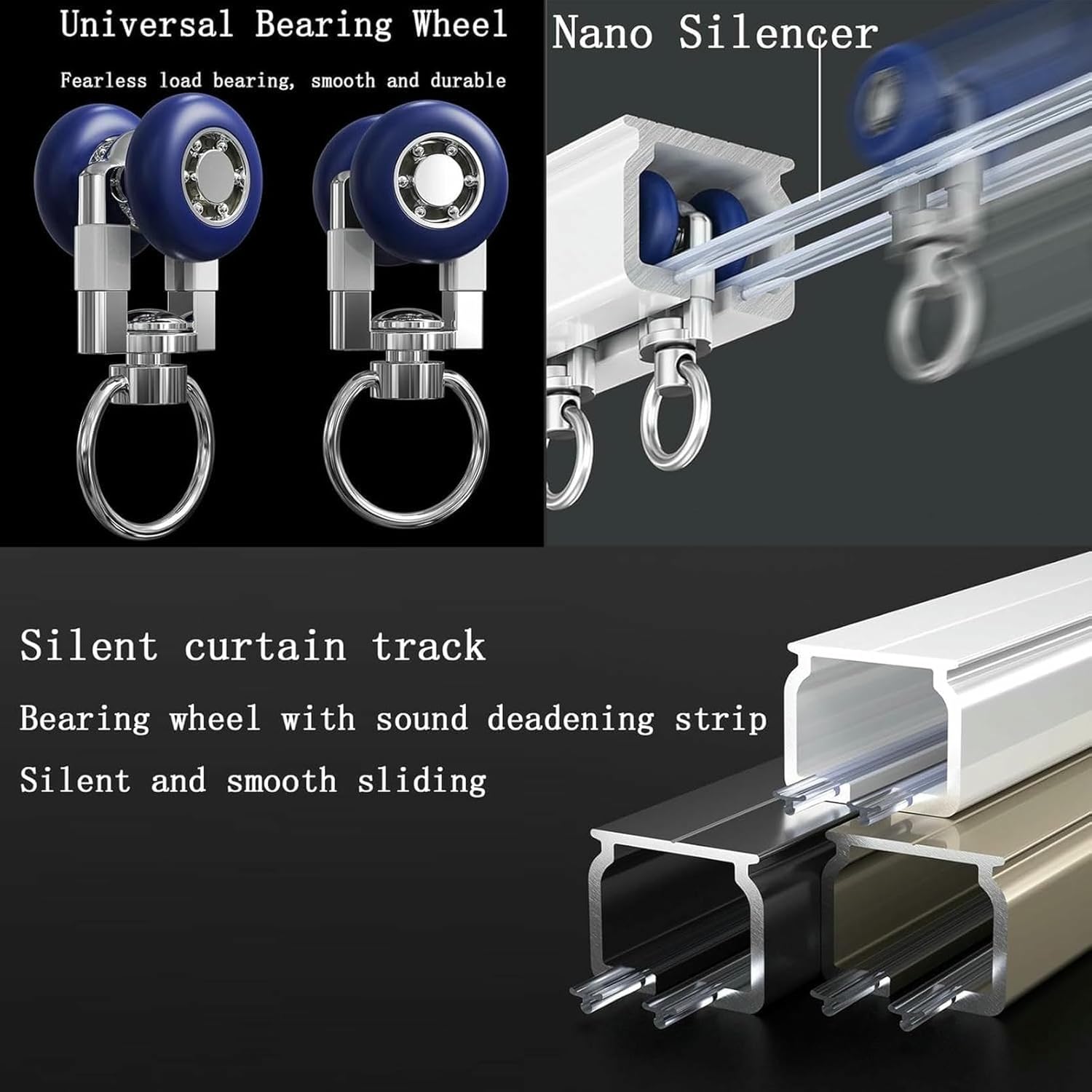 3.3ft - 19.7ft Double Curtain Track, Heavy Curtain Rails Ceiling Mount Aluminum Alloy Nano Silence Track, Bedroom/Window/Hotel Drop Ceiling Curtains Tracks(Champagne,2.3m(7.5ft))