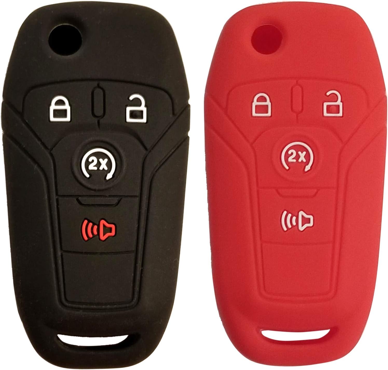 2pcs DOBREV Silicone 4 Buttons Smart Key Case Cover Skin Fob Holder for FORD Ford F-Series F-150 2017 2018 Ford F-Series F-250 F-350 F-450 F-550 Flip Key Fob Remote with Start Button (black and red)