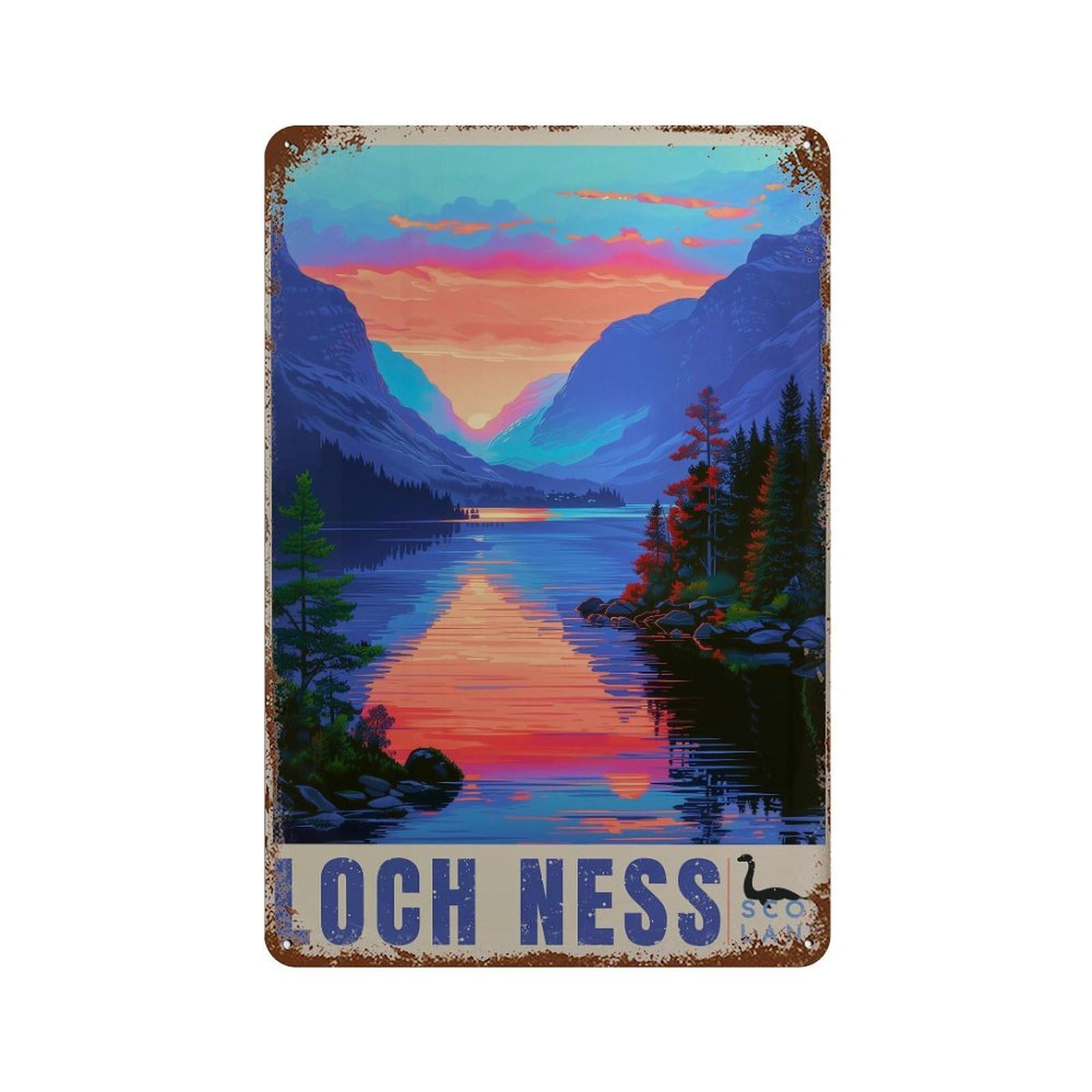 xiaoxiaoshen Loch Ness Scotland Travel Vibrant Wall Decor Art Metal Tin Poster Modern Home Decor Art Home Bar Shop Decorations Vintage Sign 30x20cm