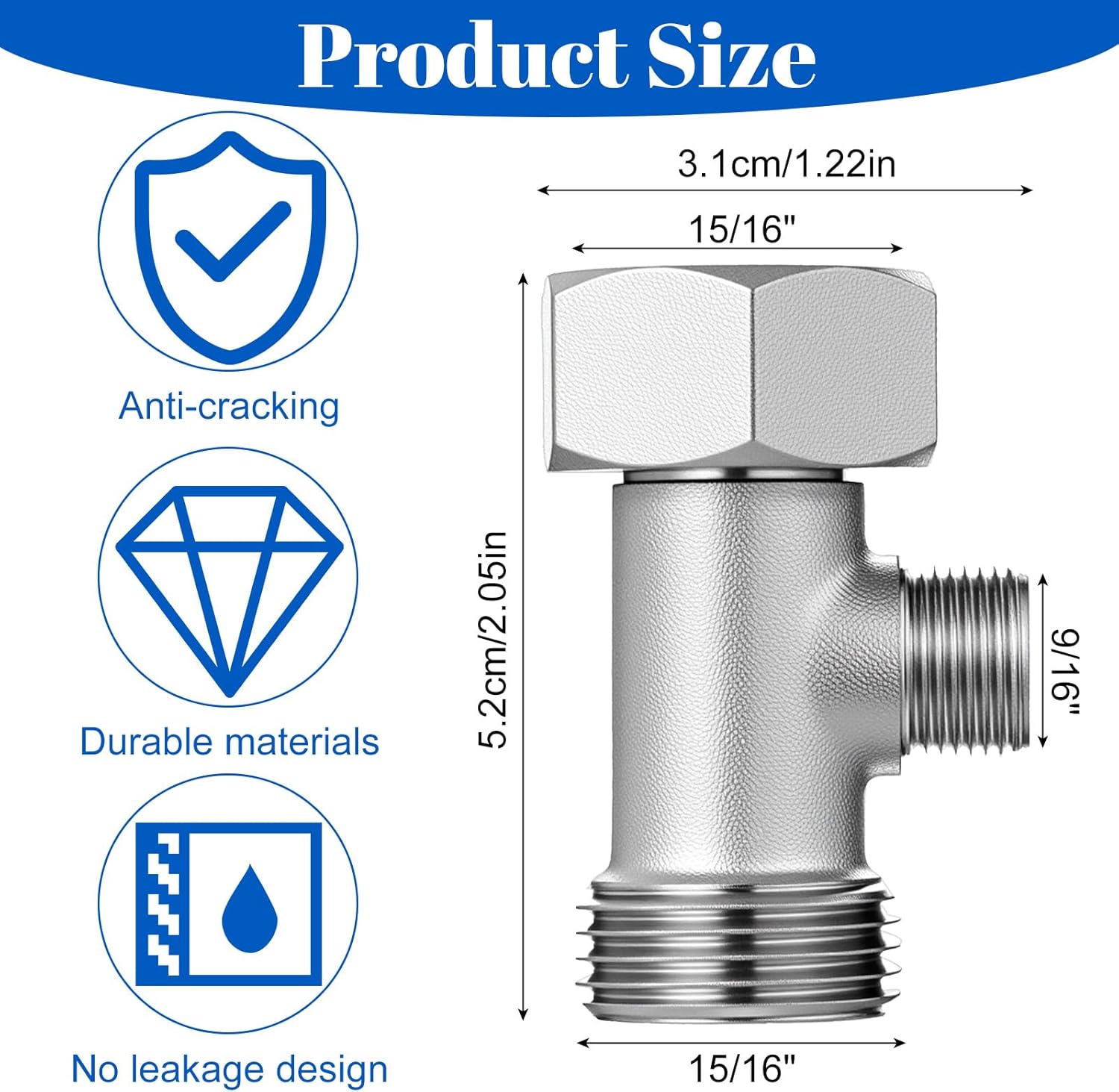 Bidet T Adapter, T Valve Toilet Faucet Hose Splitter 3 Way 7/8inch 3/8inch 7/8inch, Shower Head Plumbing Splitter with Gasket, Valve Hose Fitting for Shower Head Diverter Sprayer Faucet