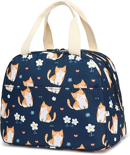 Bolsa de almuerzo para niñas y mujeres, reutilizable, aislada, lonchera para escuela, trabajo, picnic (gato)