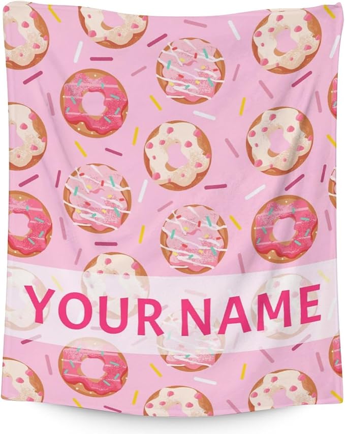 Girls Blanket - 60"x80" Cute Donut Throw Blanket Gifts for Kids & Adults - Personalized Pink Soft Fuzzy Doughnut Blanket for Bed, Couch & Living Room
