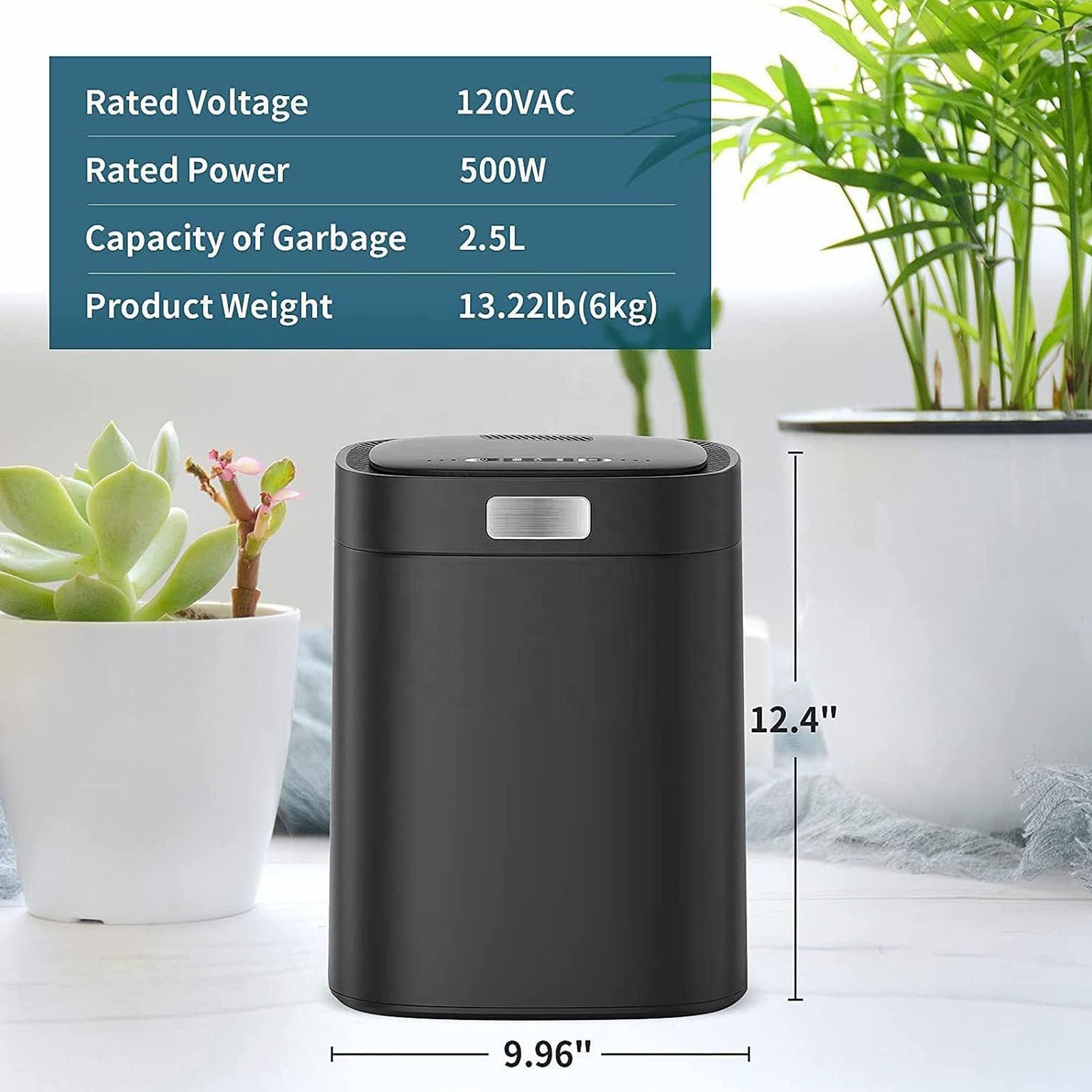 Compostiera Cucina Elettrica,Compostiera Banco Intelligente 2,5 Litri per Interni Inodore con Filtro al Carbone Sostituibile,Trasforma,Rifiuti Alimentari E Gli Scarti,Black