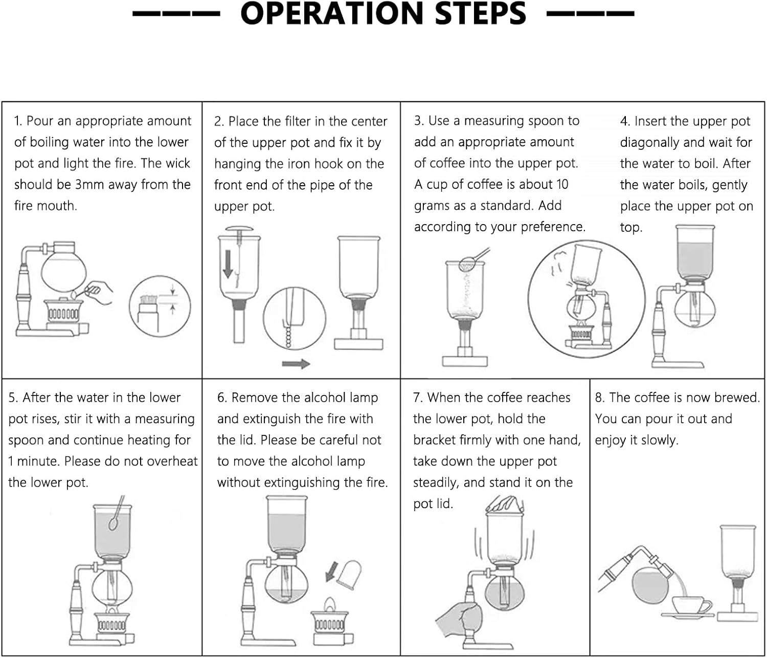 Vacuum Coffee Maker, Manual Siphon Coffee Brewer 3-Cup (360ml) with Alcohol Burner, Adjustable Buffer Clamp, Stainless Steel Bracket Base for Coffee Aficionados