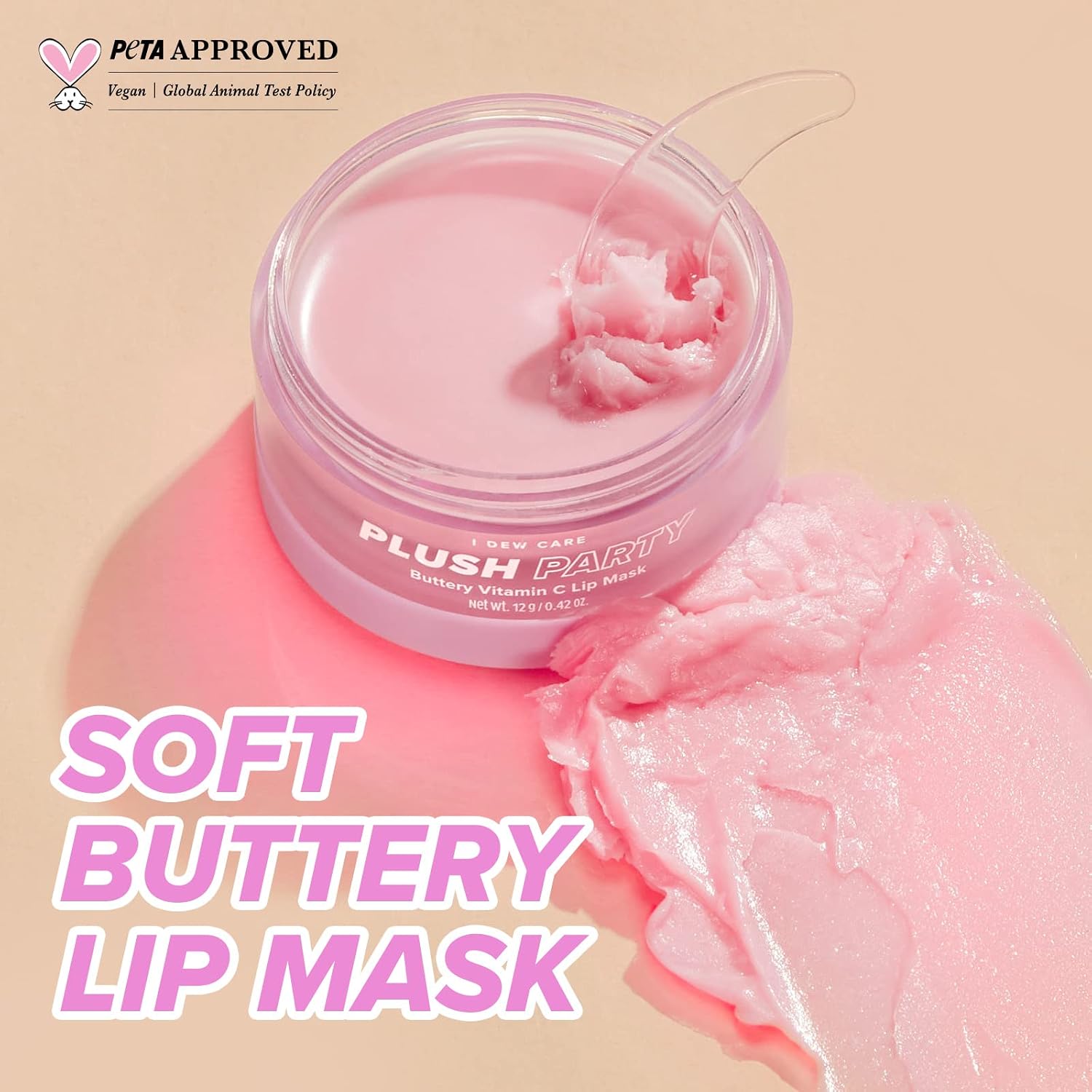 I Dew Care Lip Mask - Plush Party | Overnight Moisturizing Vitamin C Sleeping Balm, With Cocoa Butter For Dry Lips, 0.42 Oz