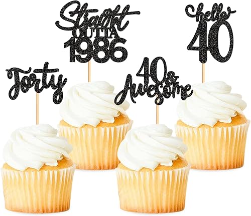 Paquete de 36 adornos para cupcakes Straight Outta 1983 Happy 40th I'm 40 Cupcake Toppers 40 Cupcake Toppers 40 Years Birthday Party Decor Supplies