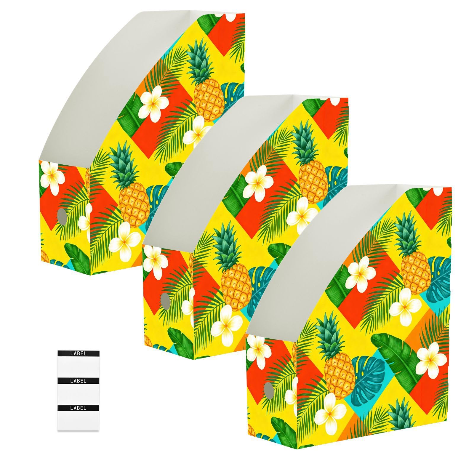 Boîte de rangement magazine lot de 3 organiseurs pliables pour dossier bureau motif ananas