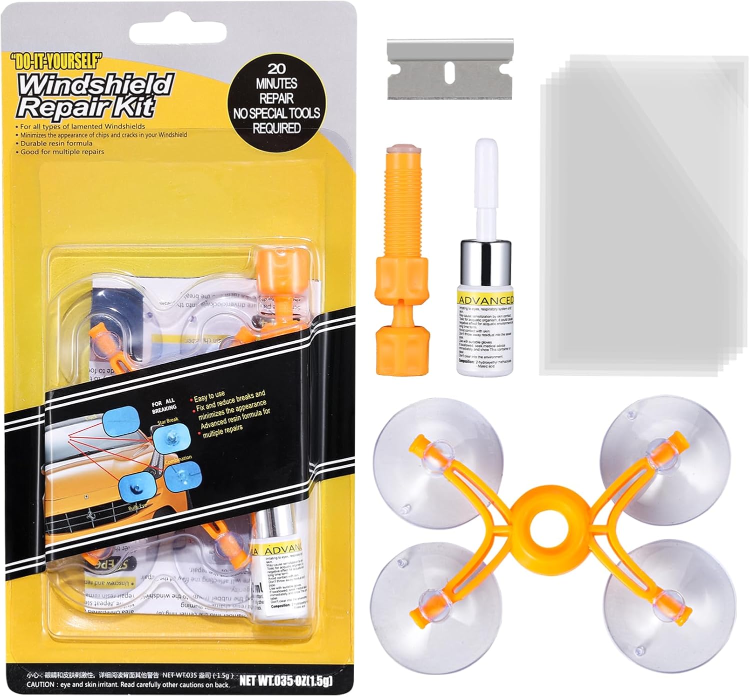 Windshield Crack Repair Kit, Windshield Repair Kit for Fix Windshield Chips Cracks HalfMoon