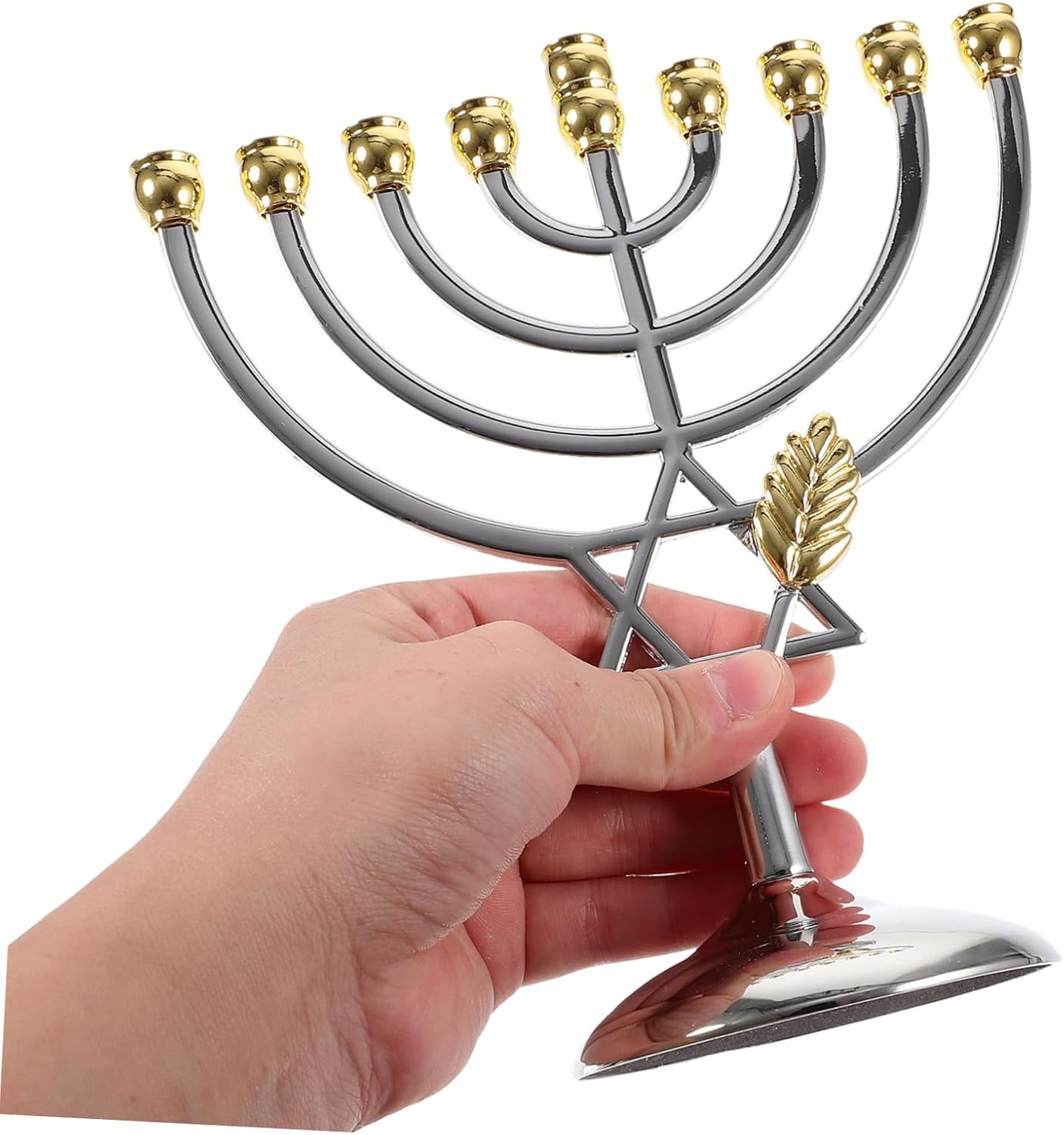 Hanukkah Menorah 9-Branch Jewish New Year Candle Holder 18cm Metal Tealight Candle Stand Tabletop Decoration Festival Ornament for Shabbat and Holiday Celebrations