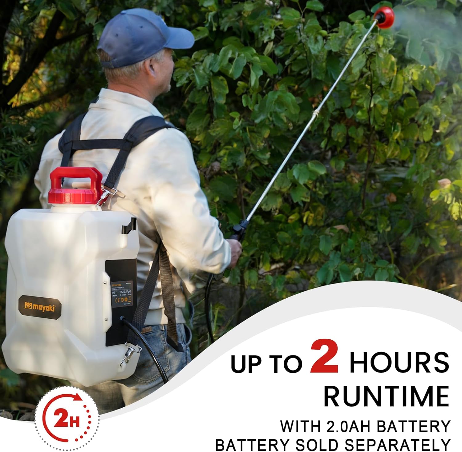 3Gallon Lawn Garden Sprayer Compatible with Milwaukee 18V Battery(Tool Only), Backpack Pump Sprayer, Translucent Water Tank, Adjustable Pressure, for Spraying Plants, Watering, Weeds, Cleaning