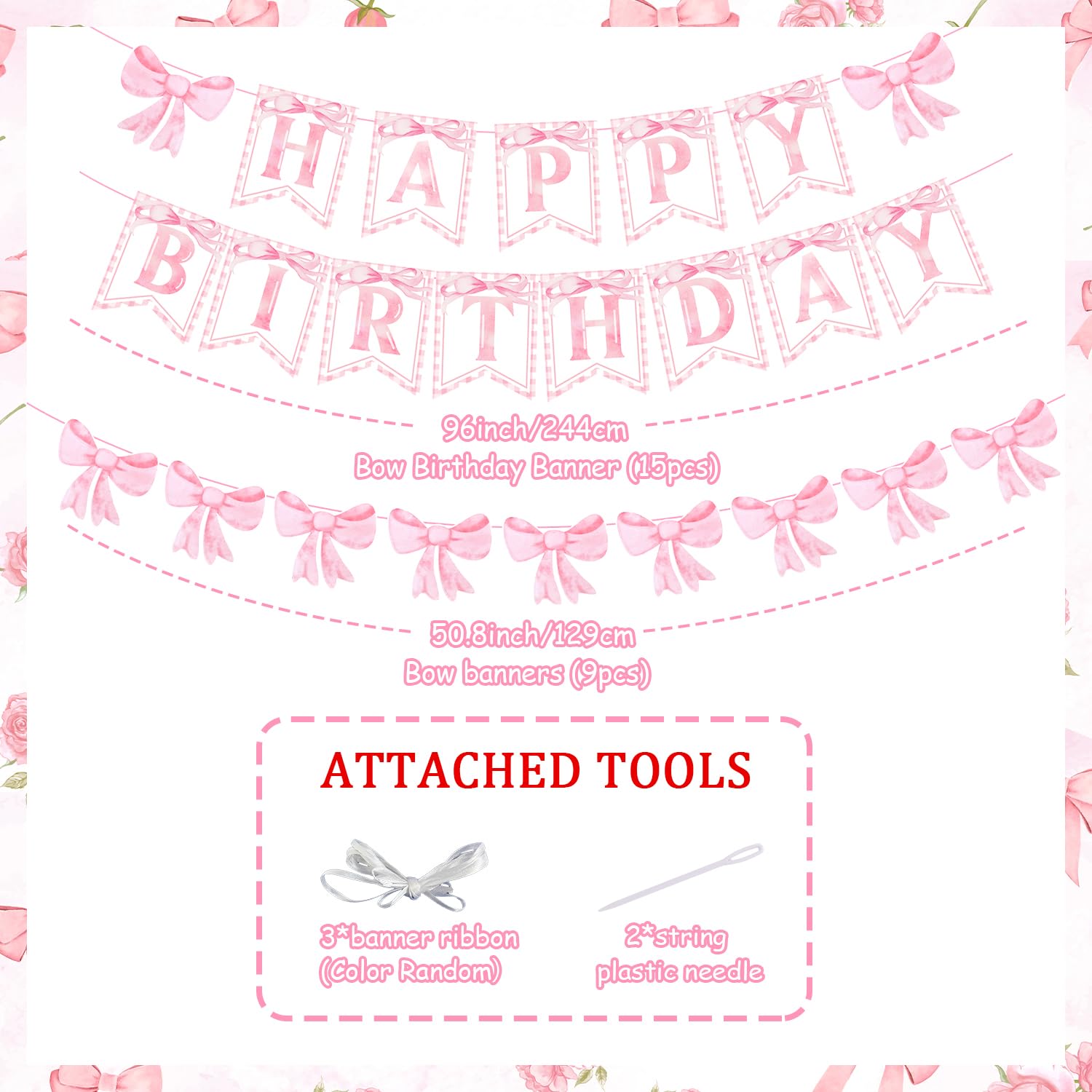 Lot De 2 Guirlandes De Nœuds Pré-enfilés Pour Filles, Bannière D'anniversaire De Princesse, Décoration De Fête Prénatale