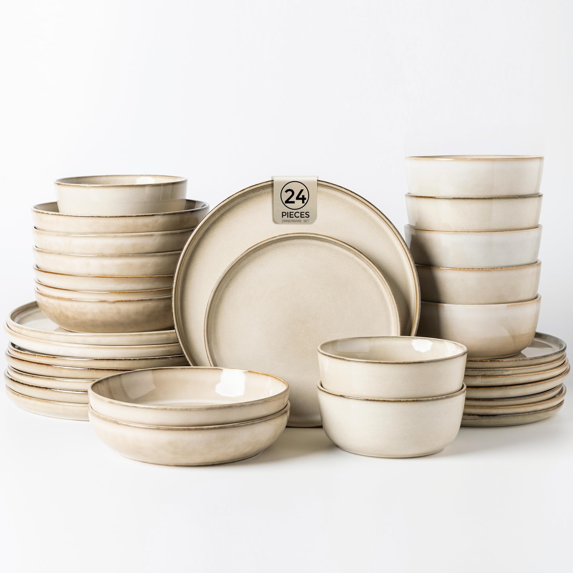GBHOME Dinnerware Sets for 6, 24 Pieces Ceramic Plates and Bowls Set