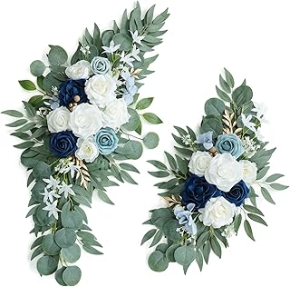 Artificial Dusty Blue Wedding Arch Flower Swags Set of 2 for Welcome Signs Floral