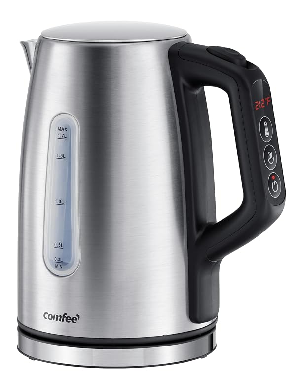 COMFEE' Stainless Steel Electric Kettle, Temperature Control with 6 Presets, 1-Hr Keep Warm, Kettle Water Boiler 1.7 Litres, 1500W with Viewing Window, Auto-Off and Boil-Dry Protection by COMFEE' - Used condition - US$41.47