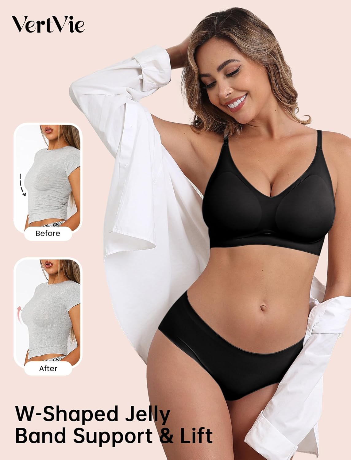 Vertvie Wireless Bras for Women Full Coverage Supportive Seamless Bralettes No Underwire Push Up Comfort Soft T-Shirt Bra - Image 2
