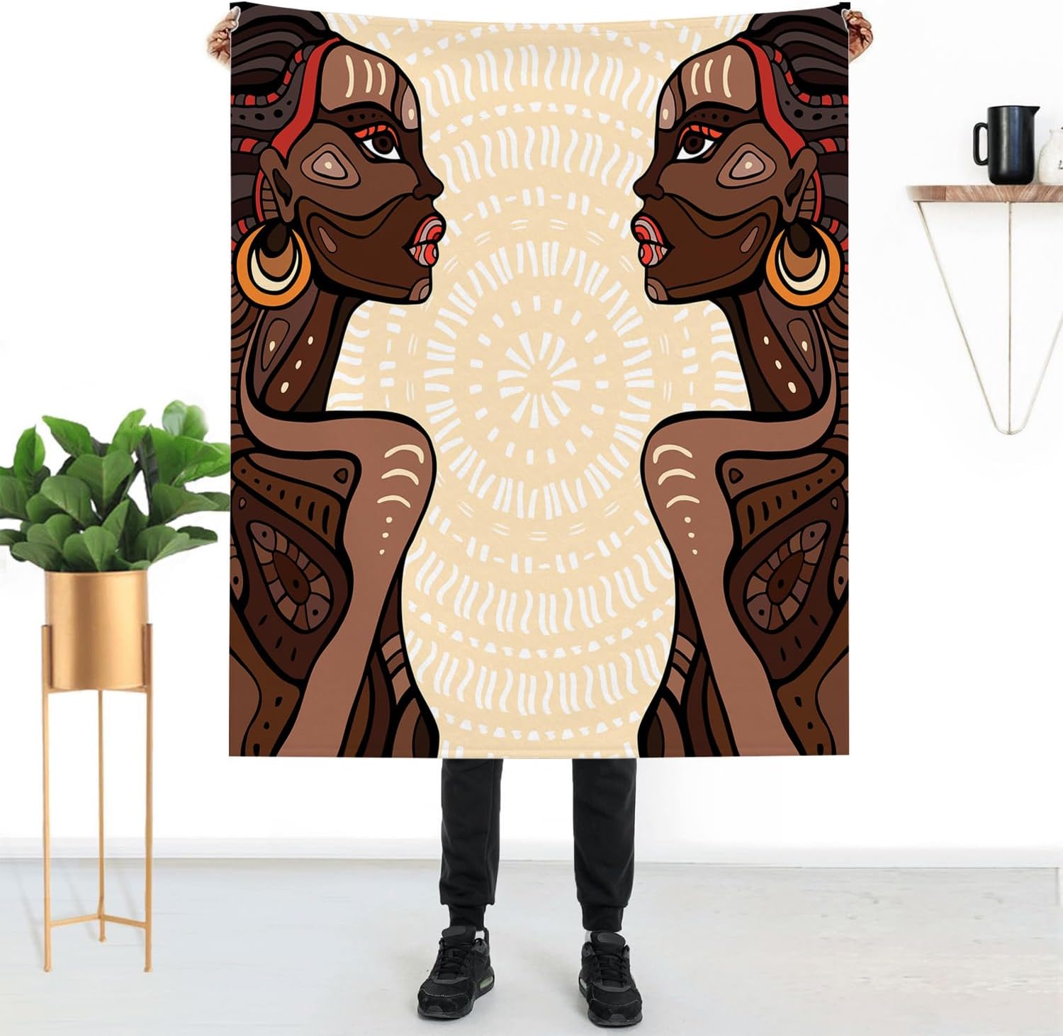 African American Women Blanket 60" x 80" Tribal Ethnic Afro Lady Super Soft Bedding Fleece Throw Blanket Microfiber Flannel Blankets Couch Sofa Warm Lightweight for Boys Girls