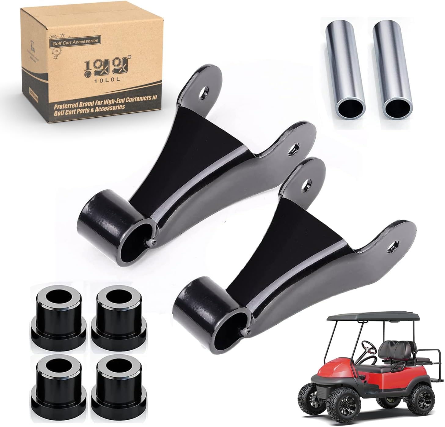 10L0L Golf Cart Metal Rear Shackle Kit Including Bushing & Sleeves for Club Car Precedent Replaces Part 1025062-01, 102506301, 102506601