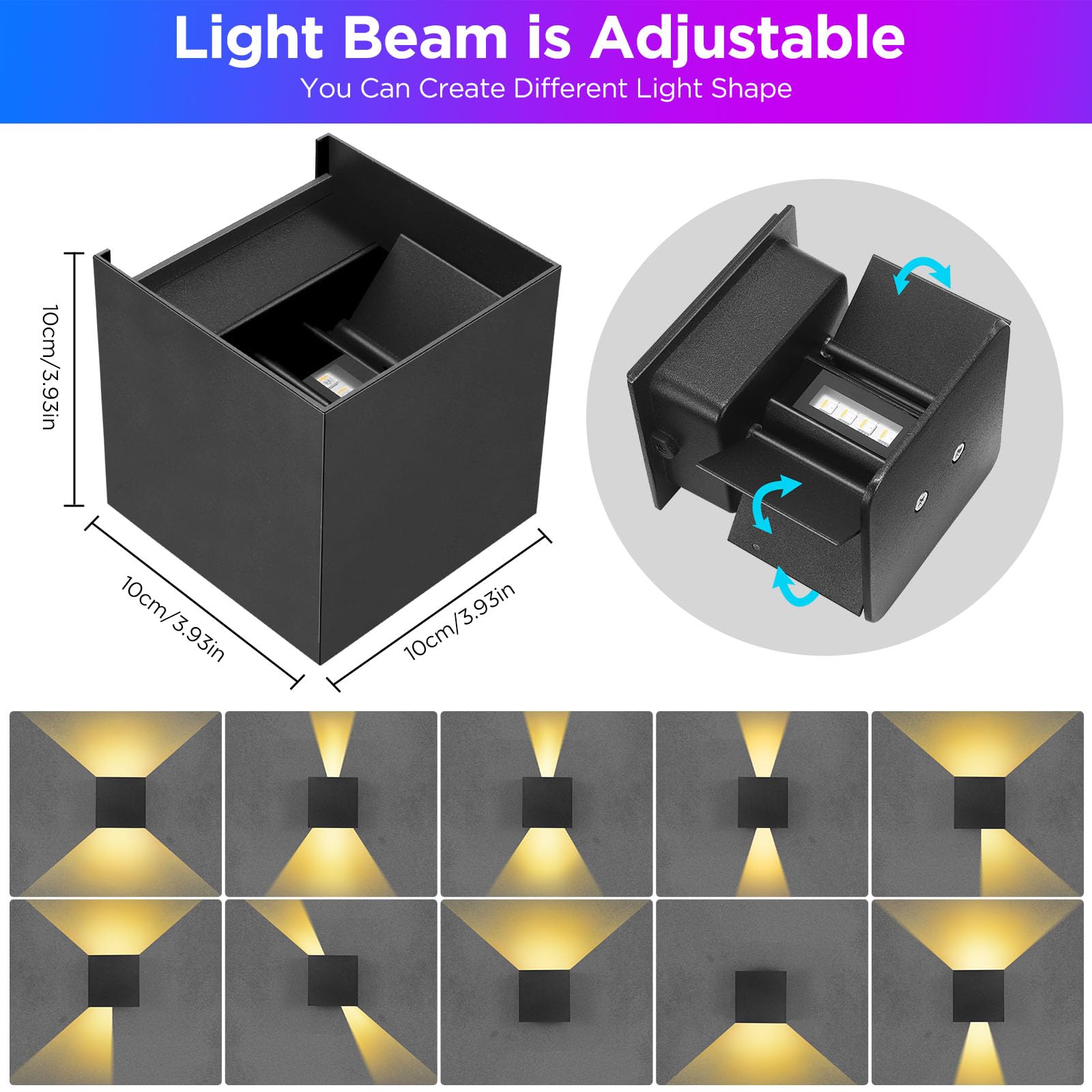 Smart RGB LED Wandleuchte Innen Dimmbar Wandlampe mit App-Fernbedienung,Musik-Sync,DIY 16 Millionen Farben,Einstellbar Abstrahlwinkel Led Wandbeleuchtung Innen/Außen für Schlafzimmer Flur Wohnzimmer