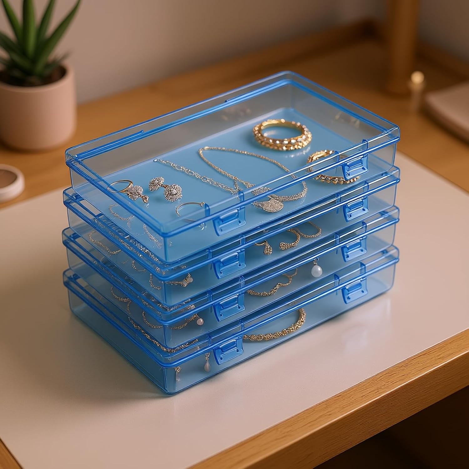 Goodma Rectangular Plastic Storage Boxes, Blue, 7.1 x 4.3 x 1.2 inch image 3