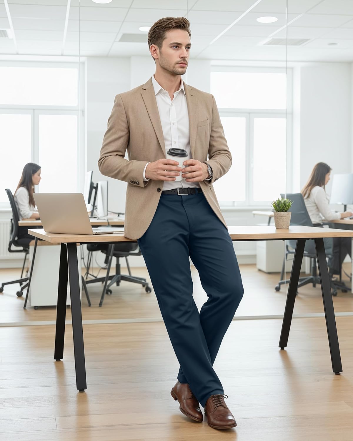 NY Threads Mens Chino Pants Regular Fit Cotton Stretch 4 Pocket Casual Pants - Image 3