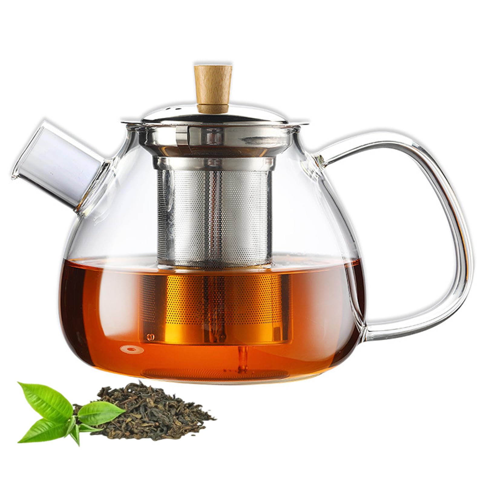 Glas Teekanne mit Siebeinsatz, 1,5 Liter Verstärkte Glasstärke Robuster Teapot, Glasteekanne für Grüntee, Schwarzen Tee, Duftenden Früchtetee