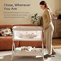 Vista 6 de HARPPA Moisés de bebé 2 en 1 con malla transpirable y colchón, 6 alturas ajustables, cama de noche con correa de anclaje, cesta de almacenamiento