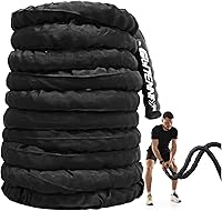 Glitenniy 1 Inch 30ft Battle Ropes for Home Gym - Durable Weighted Workout Rope with Non-Slip Handles, Black