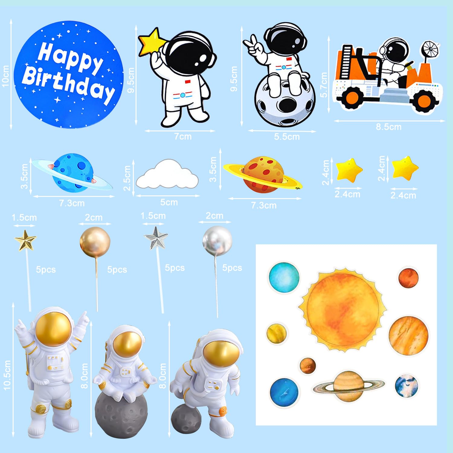 Ercadio 36 Pack Space Astronaut Cupcake Toppers Rocket Planet Trip