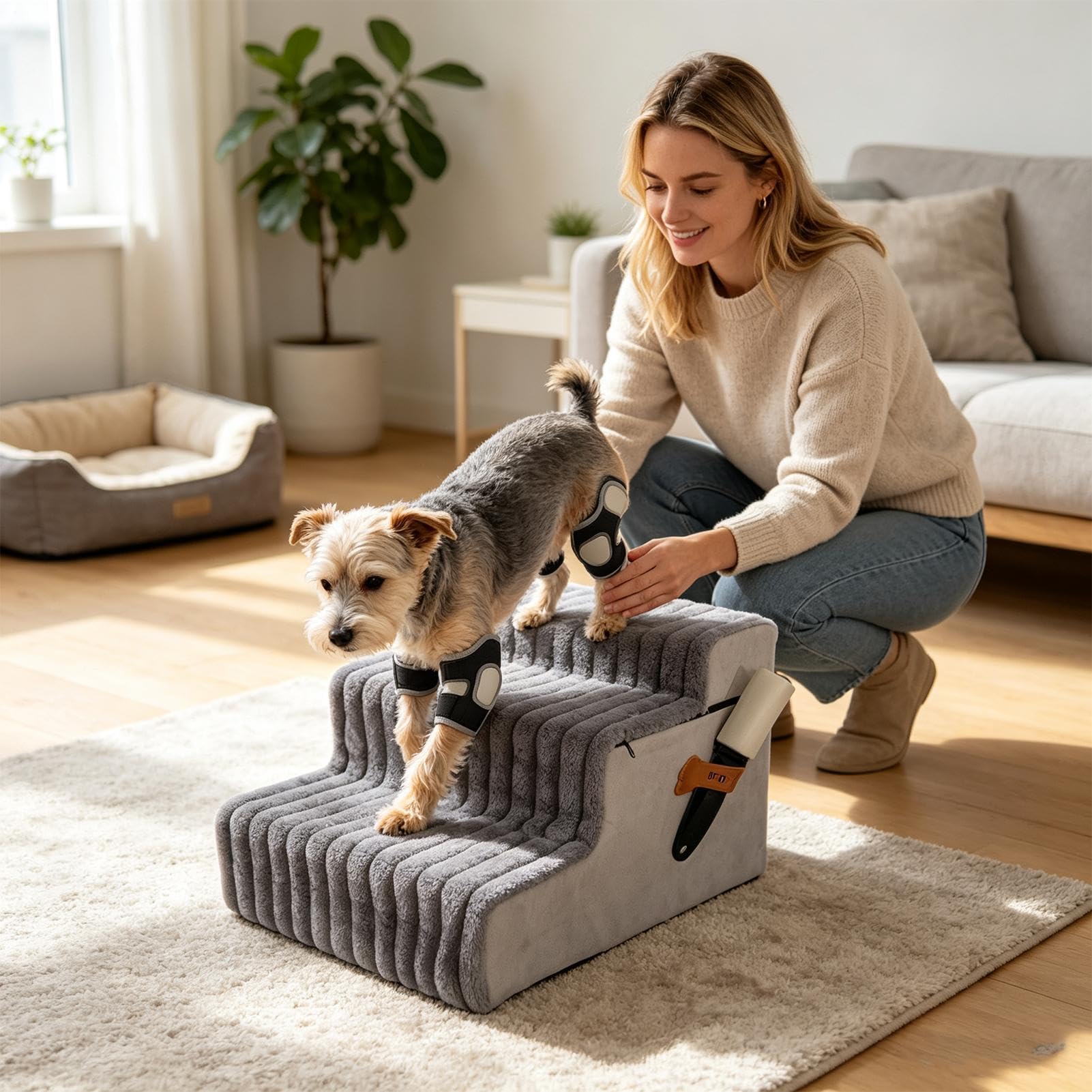 Escaleras para Perros Escalera Accesorio Lavable y Desmontable de Mascotas | Escalones Antideslizantes para Perros para cachorros, gatos, sofá, sillón, balcón y apartamento de interior