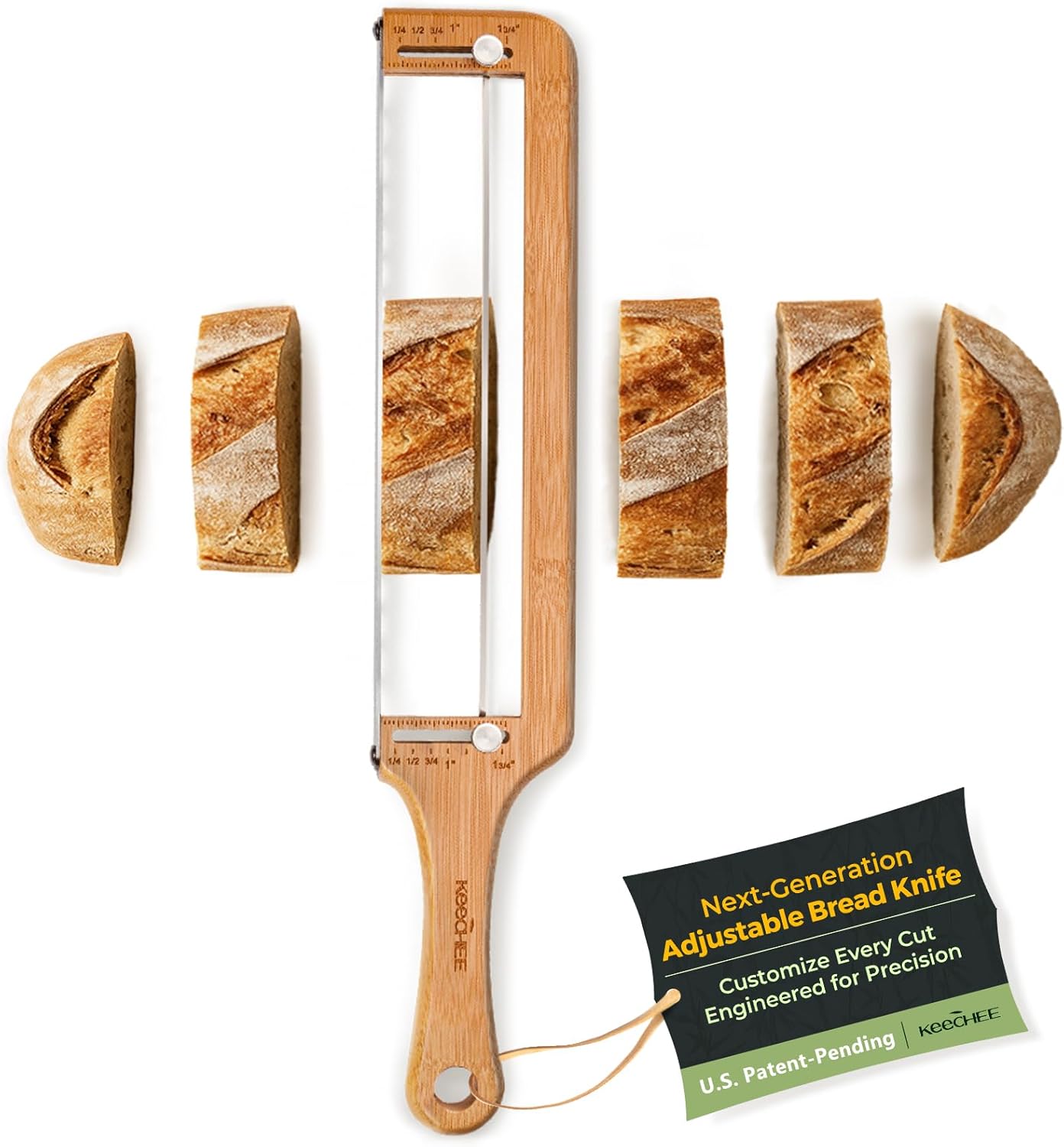 Keechee Bread Pilot Adjustable Bread Knife - Upgraded Serrated Slicer for Sourdough & Homemade Loaves with Thickness Guide