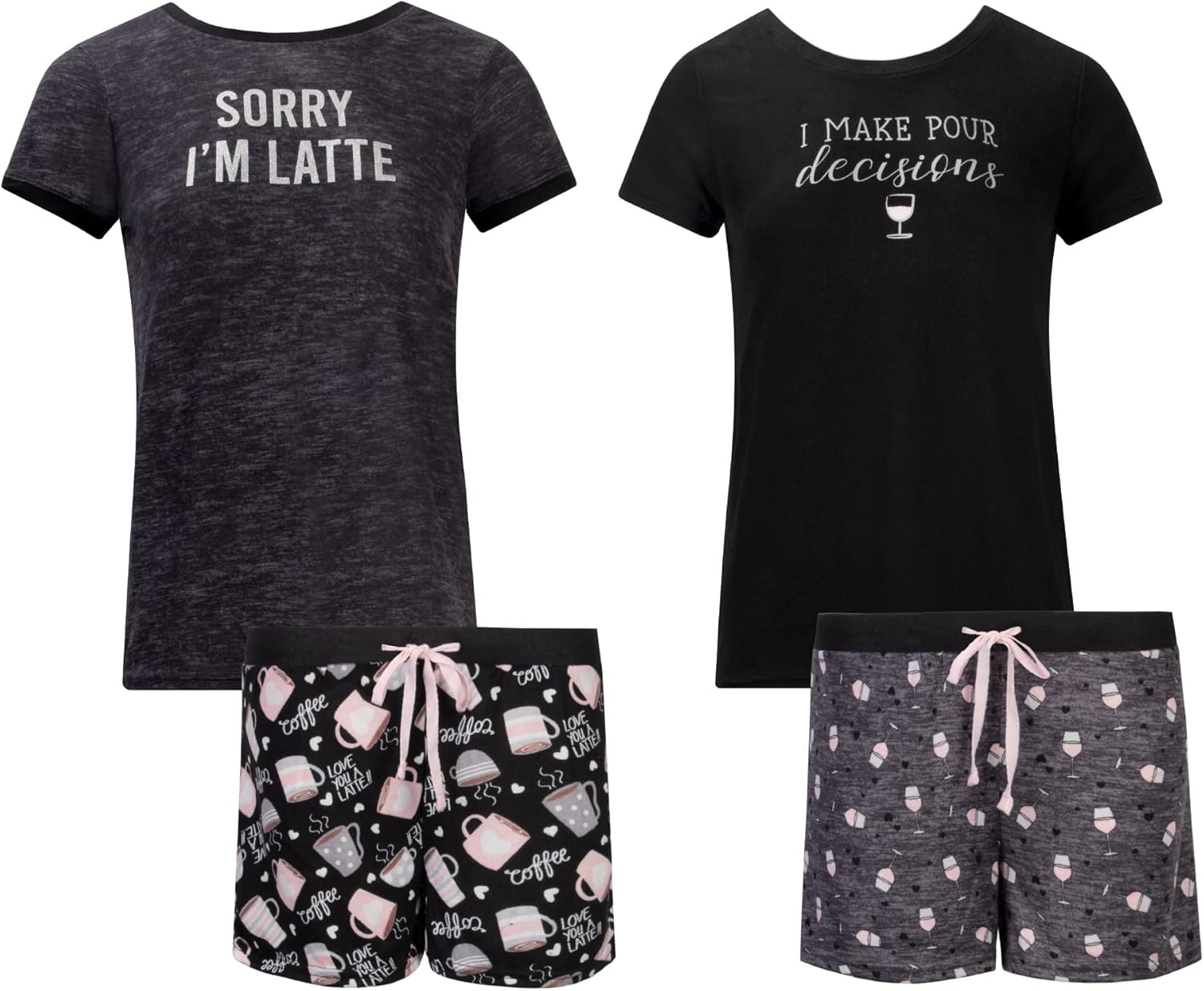4 Piece: Short Sleeve Top with Shorts Sleep Set – Soft and Cozy Loungewear Pajamas