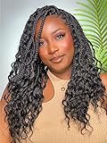 MS.FEEL Short Boho Braided Wig Full Lace Human Hair Blended Knotless Box Braid Wig with Baby Hair Bohemian Curly Ends (1-Black, 16 Inch)