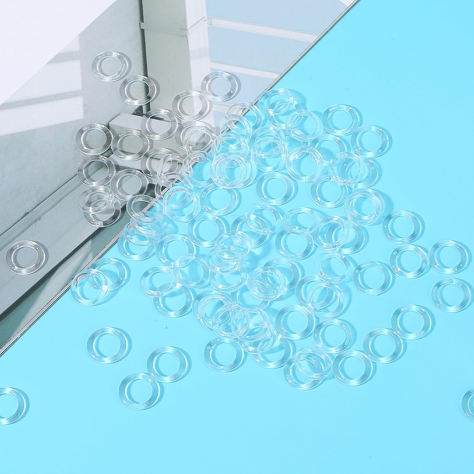 100 Anillos de Cortina Romana Transparentes - Plástico, 13 mm Exterior, 8 mm Diámetro - Anillos Tóricos para Cortinas