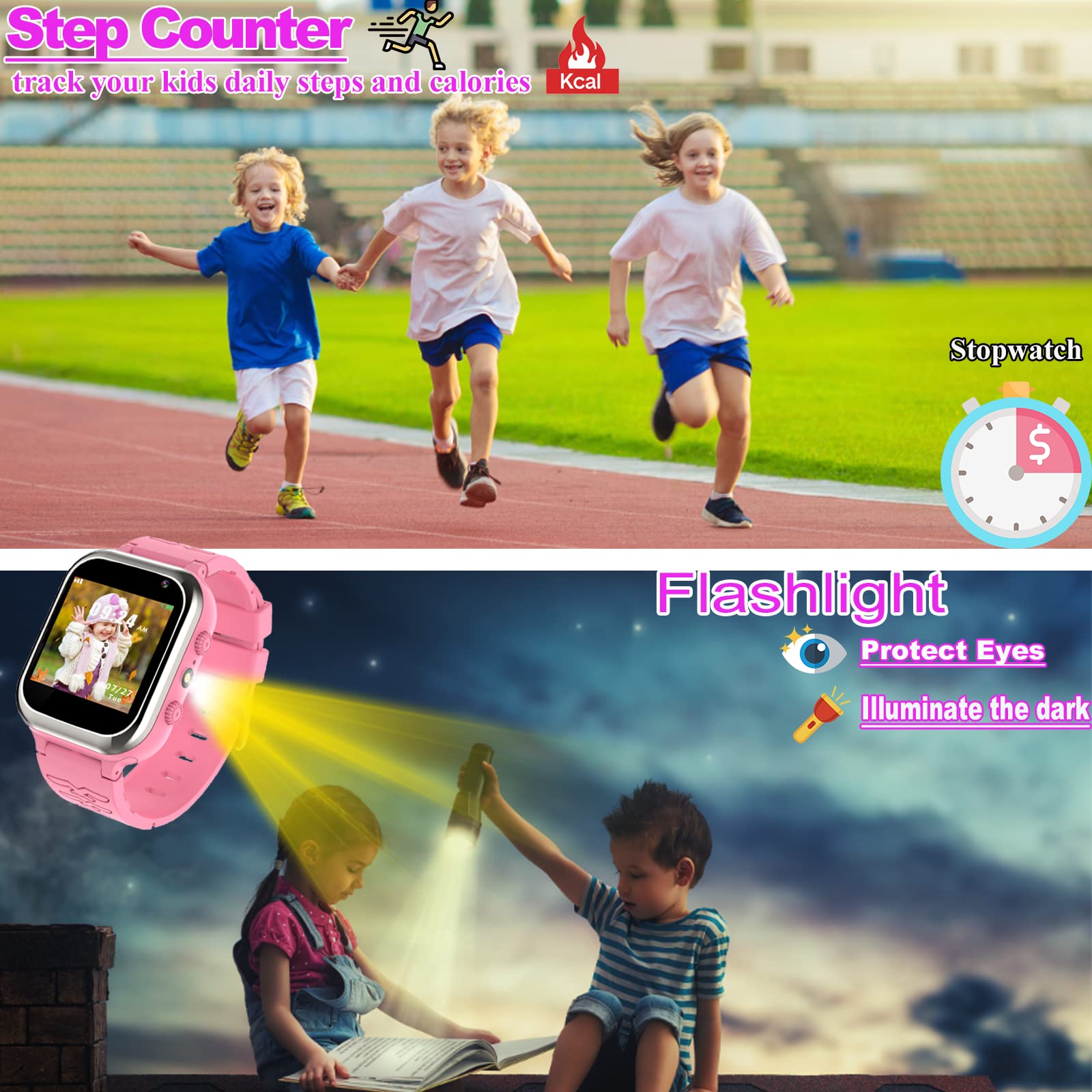Reloj Inteligente para Niños, Smartwatch Niños Teléfono con SOS, podómetro, Juegos, Reloj Despertador, música, cámara, Reloj niño de 4 a 12 años Regalo
