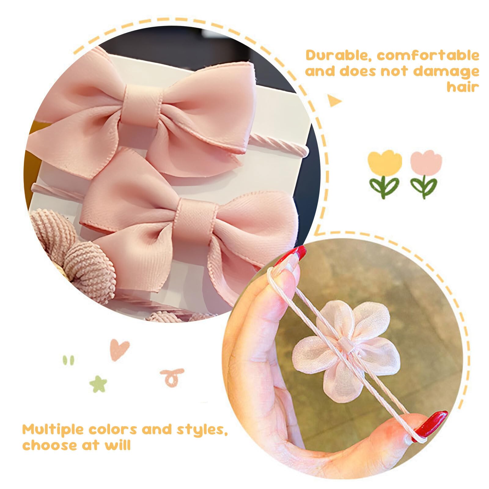 AzureRay Lot de 10 chouchous à cheveux mignons pour filles avec nœuds pour cheveux rose et motif floral, joli ensemble d'accessoires pour cheveux pour bébé et enfants