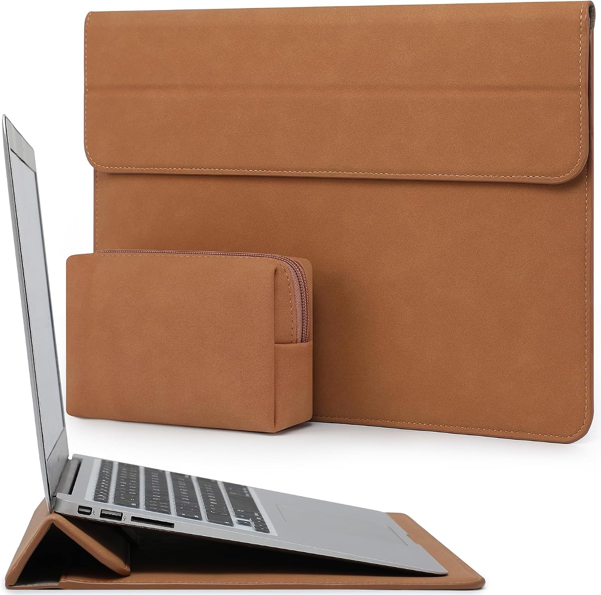 HYZUO 13.3-14 Inch Laptop Case Sleeve with Stand Feature, Brown | for MacBook Pro 14 M5/M4/M3/M2/M1 A3426 A3427 2026-2021, MacBook Pro/Air 13.3, 13.5 13.8 Surface Laptop,HP Spectre X360 13/14