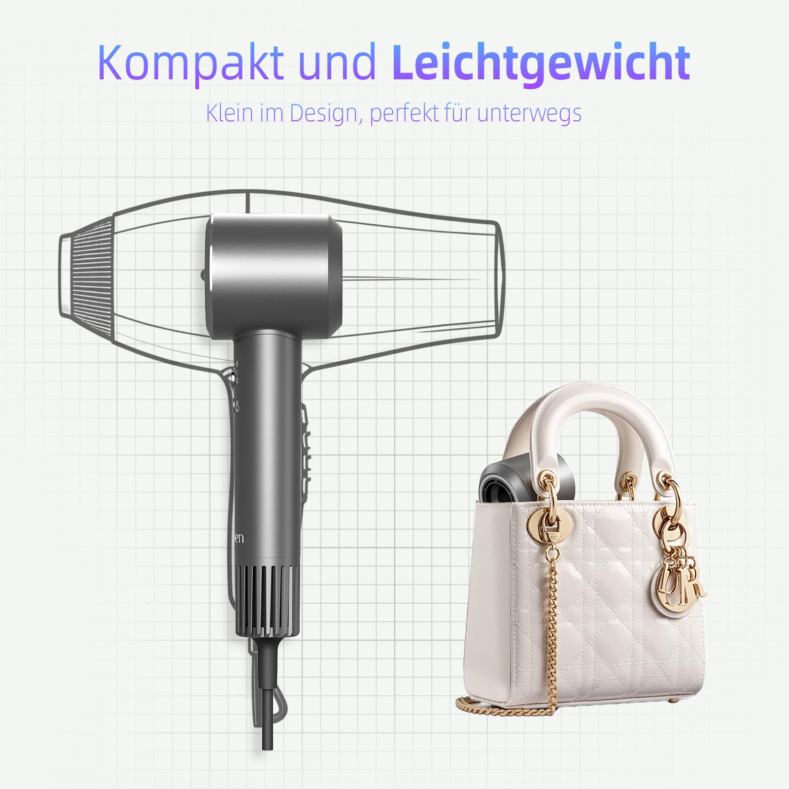 2026 Ionen Föhn & Professioneller Haartrockner, 110.000 RPM Bürstenloser Motor, Schnelles Trocknen, 300 Mio. Negative Ionen, Intelligente Temperaturkontrolle, Magnetdüse, Superleicht, 1600W（Edelgrau）