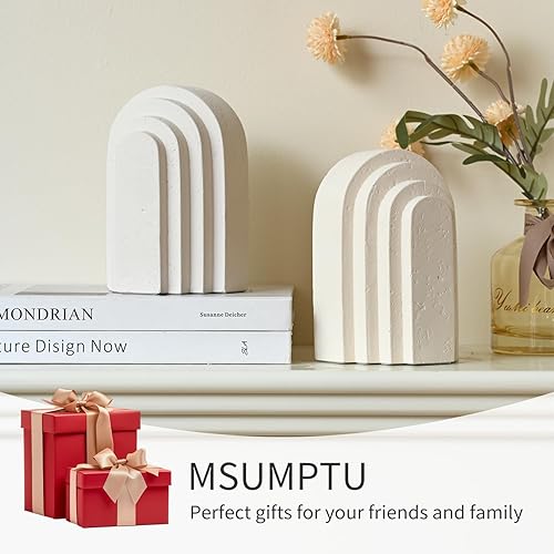 Miniatura 7 de Sujetalibros decorativos para estantes, juego de 2 extremos para libros pesados, diseño de arco en capas, color beige