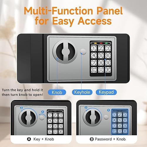 Miniatura 2 de PATRON Pequeña caja fuerte para dinero con código y llaves, mini caja fuerte sólida para niños con teclado digital de seguridad electrónico para el